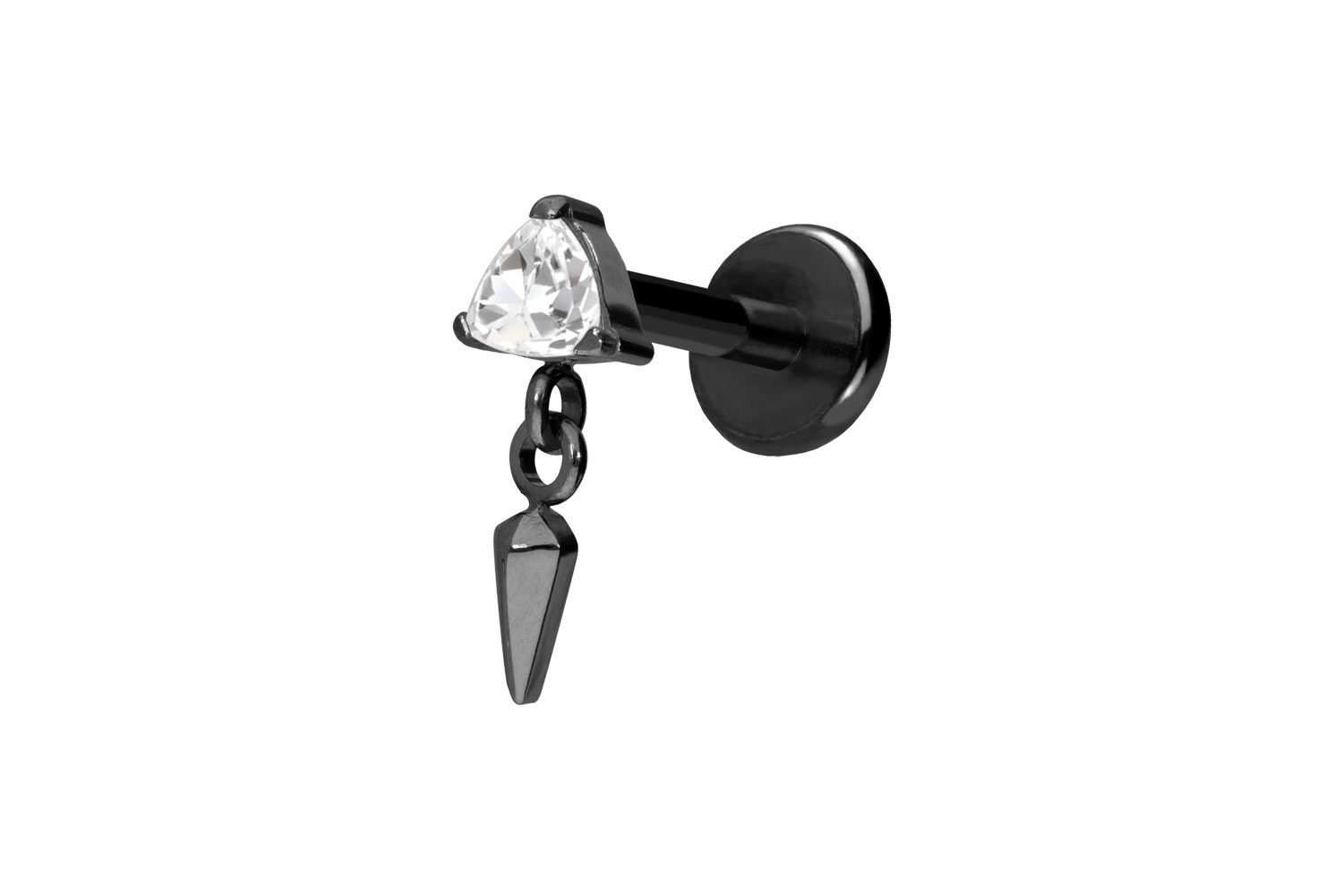 Titan Labret Piercing mit Push Fit KRISTALLDREIECK + SPITZE